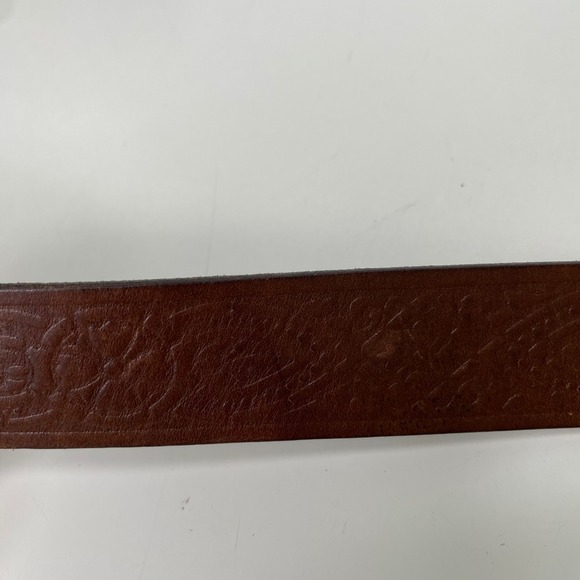 Womens Brown Genuine Leather Embossed Western Belt Silver Oval Buckle M USA - Picture 7 of 10